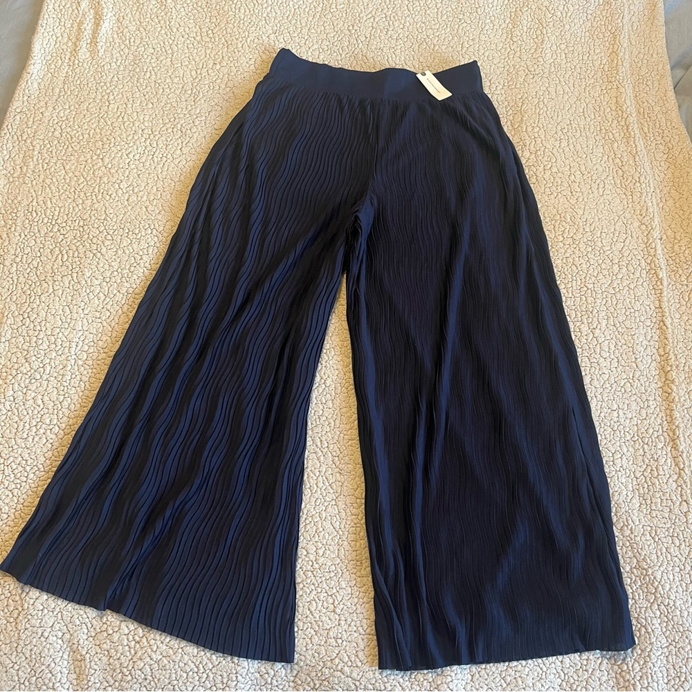 NWT Anthropology Navy Blue Wide Leg Pleated Pants Pockets Medium